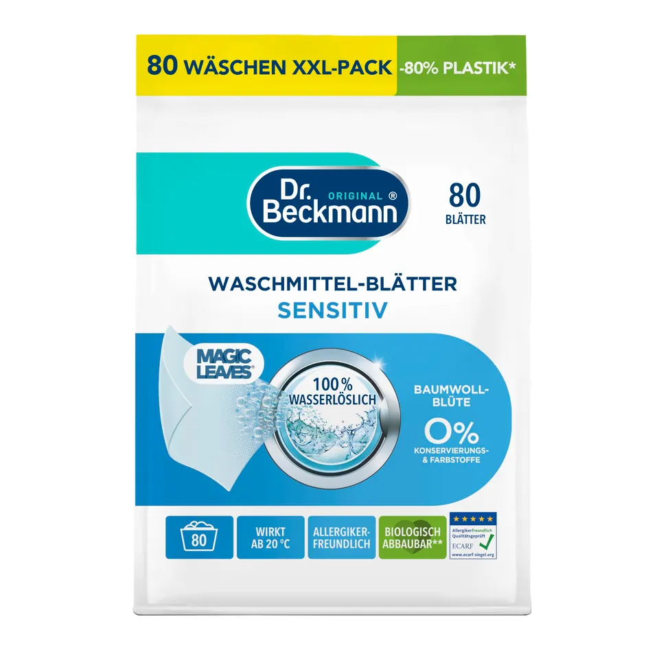 dr-beckmann-magic-leaves-sensitiv-waschmittel-bl-tter-80-bl-tter-baumwollbl-te image 1